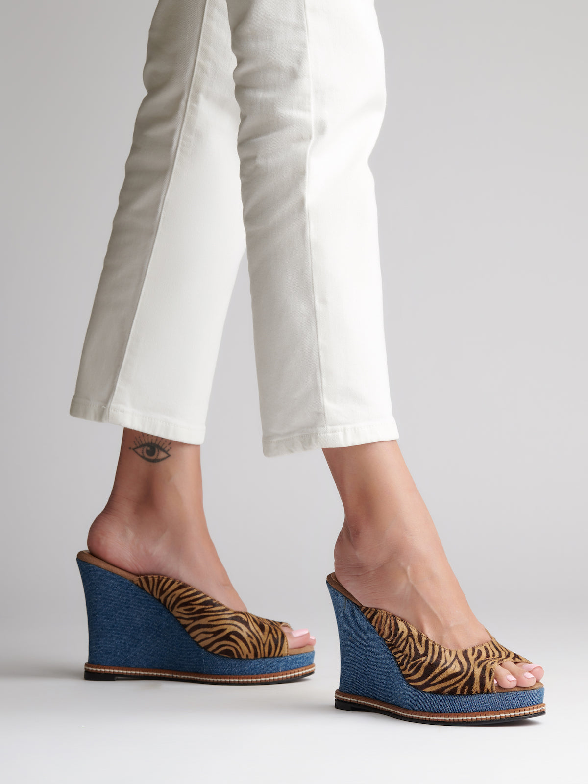 Zebra on Denim Welted Slides