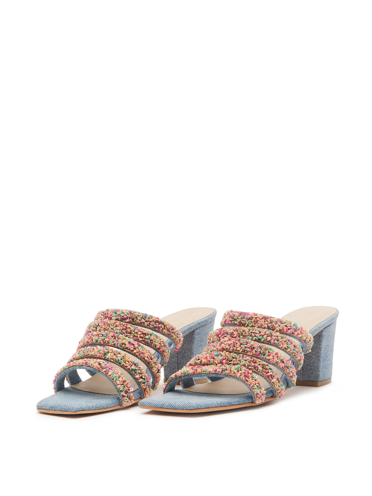 Embroidered Denim Slides