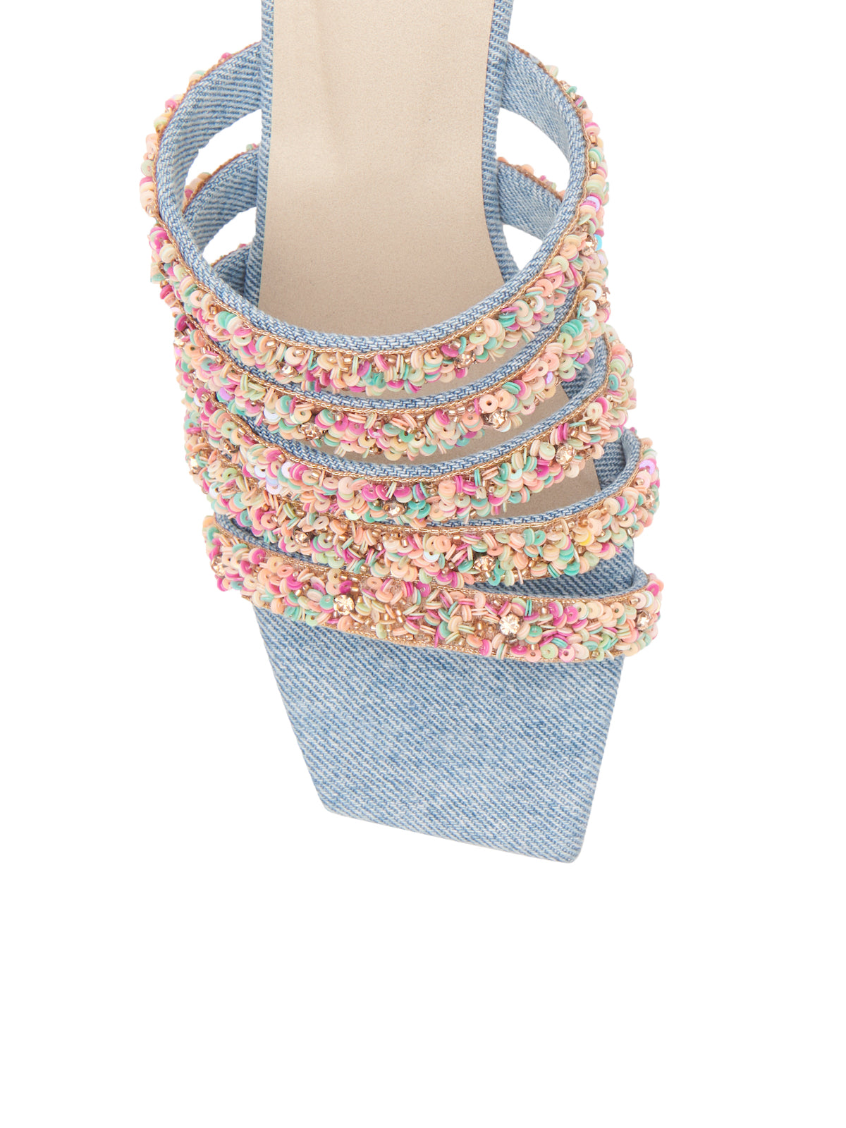Embroidered Denim Slides
