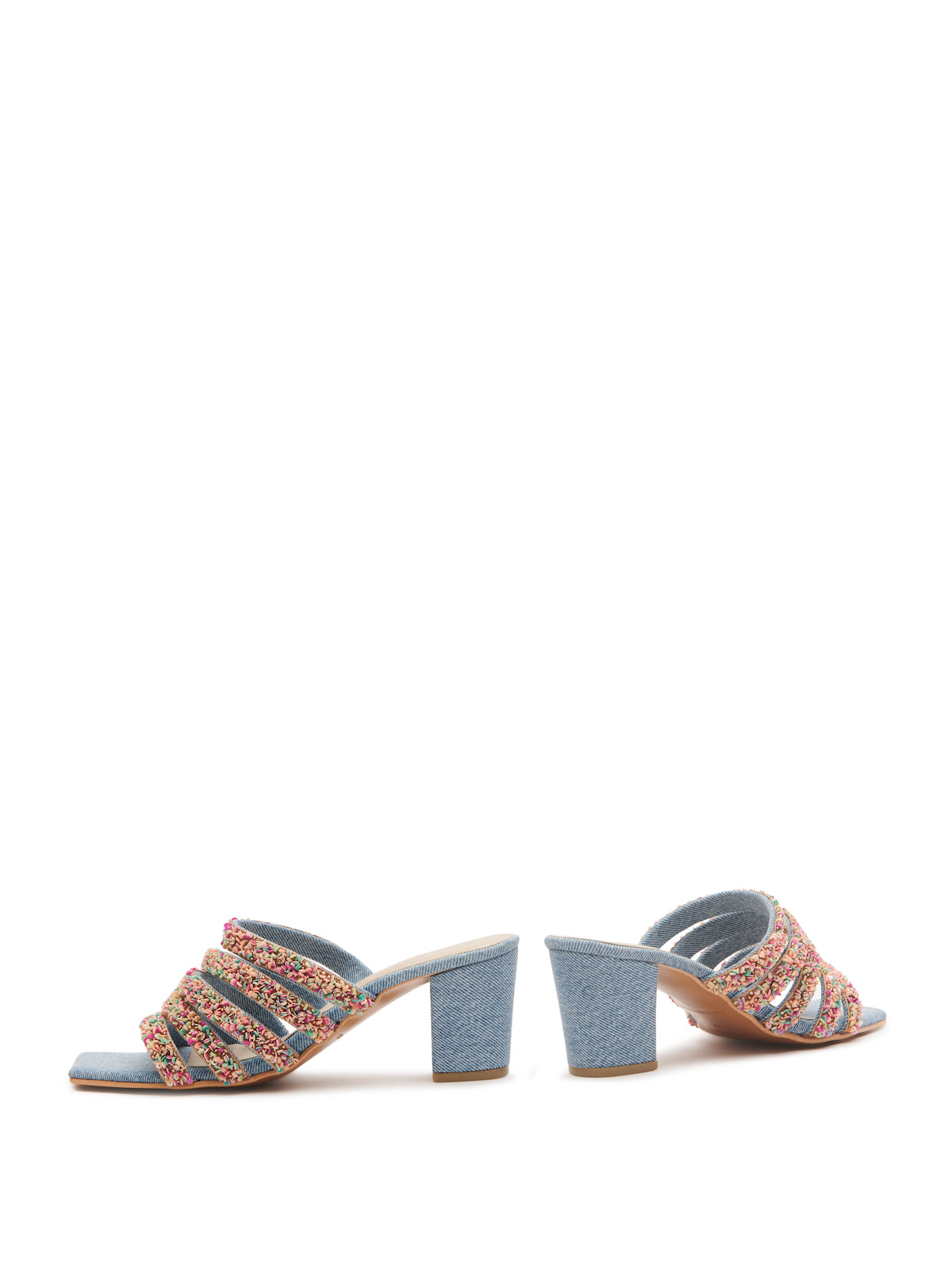 Embroidered Denim Slides
