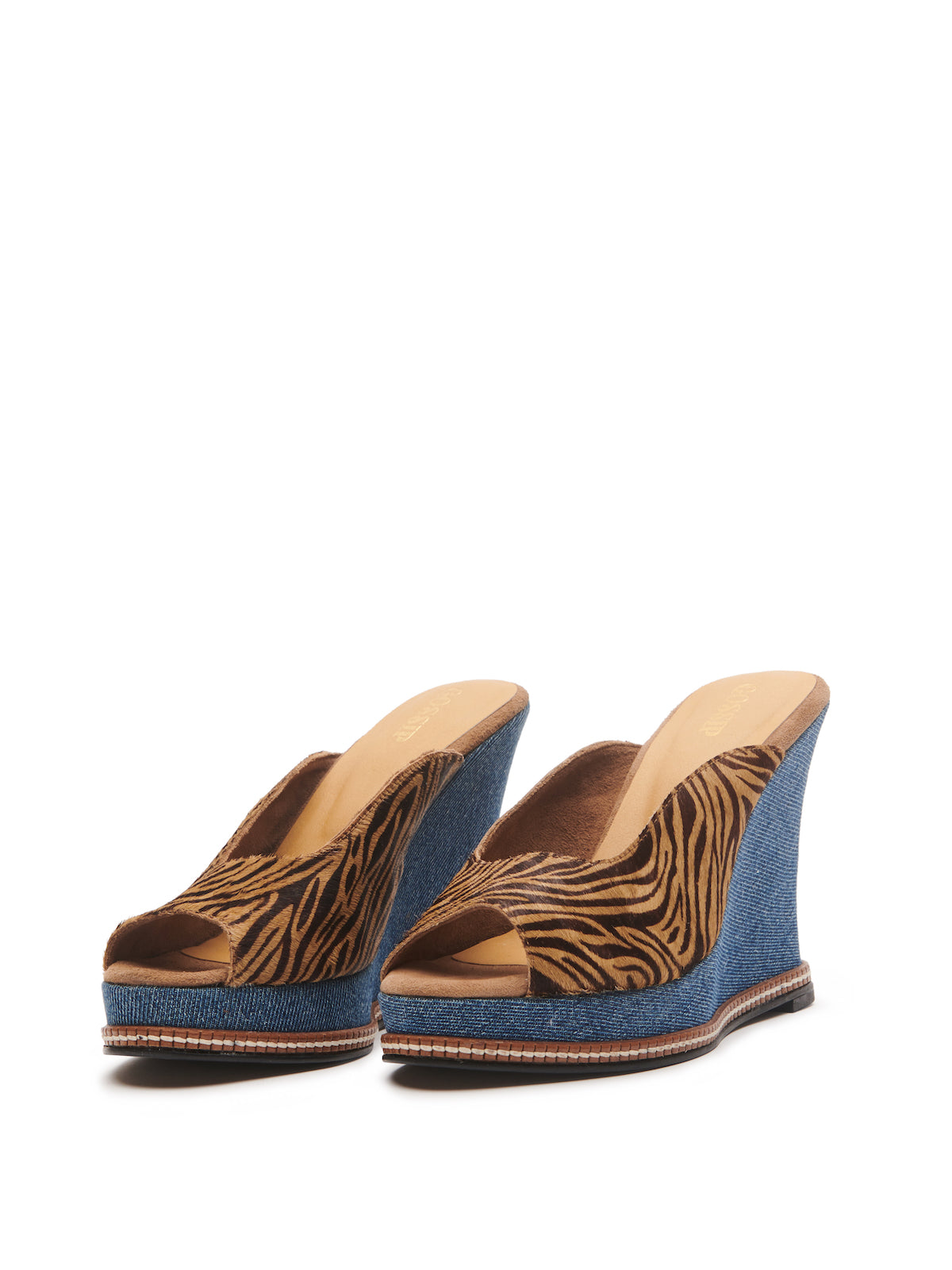 Zebra on Denim Welted Slides