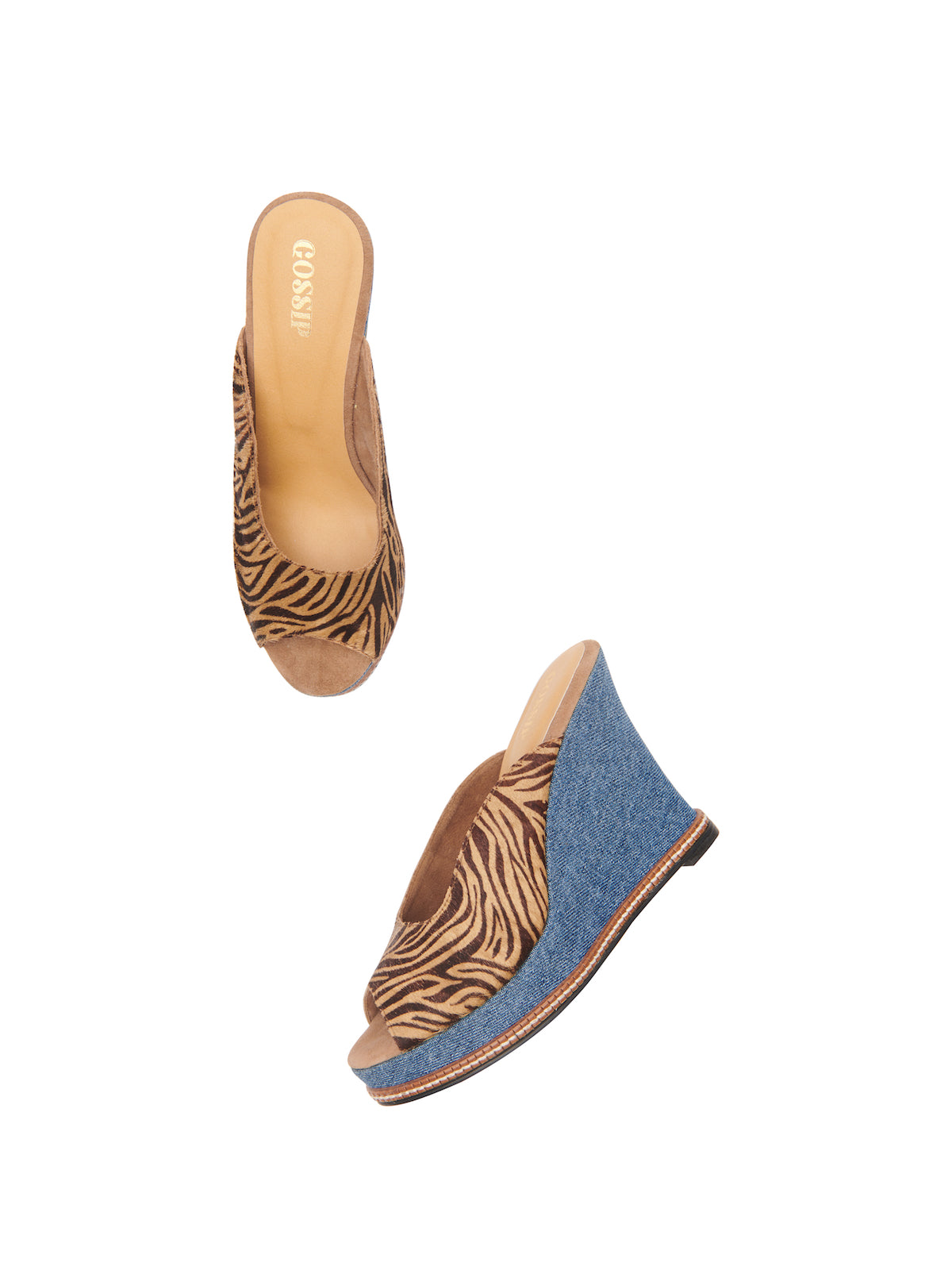 Zebra on Denim Welted Slides