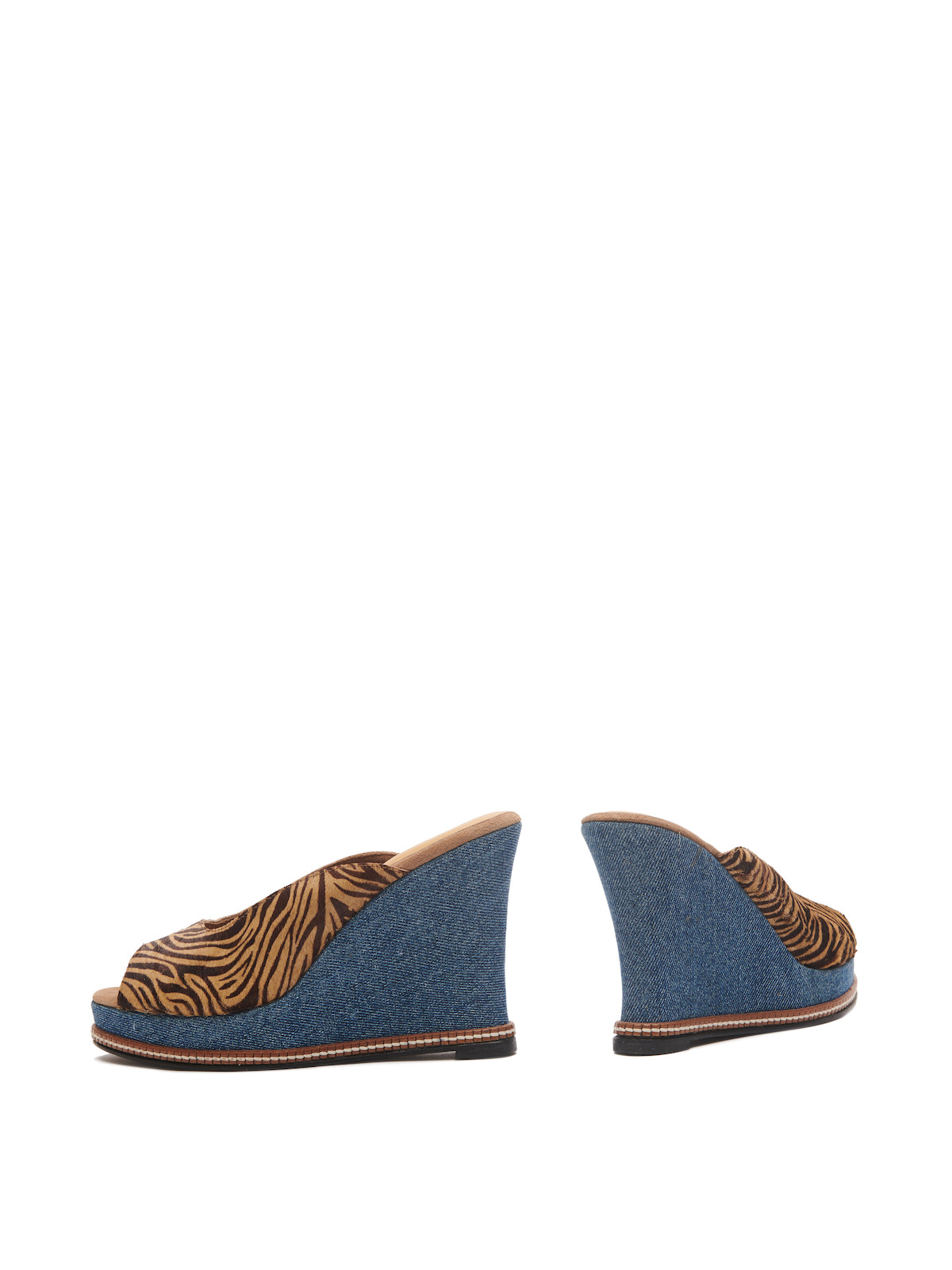 Zebra on Denim Welted Slides