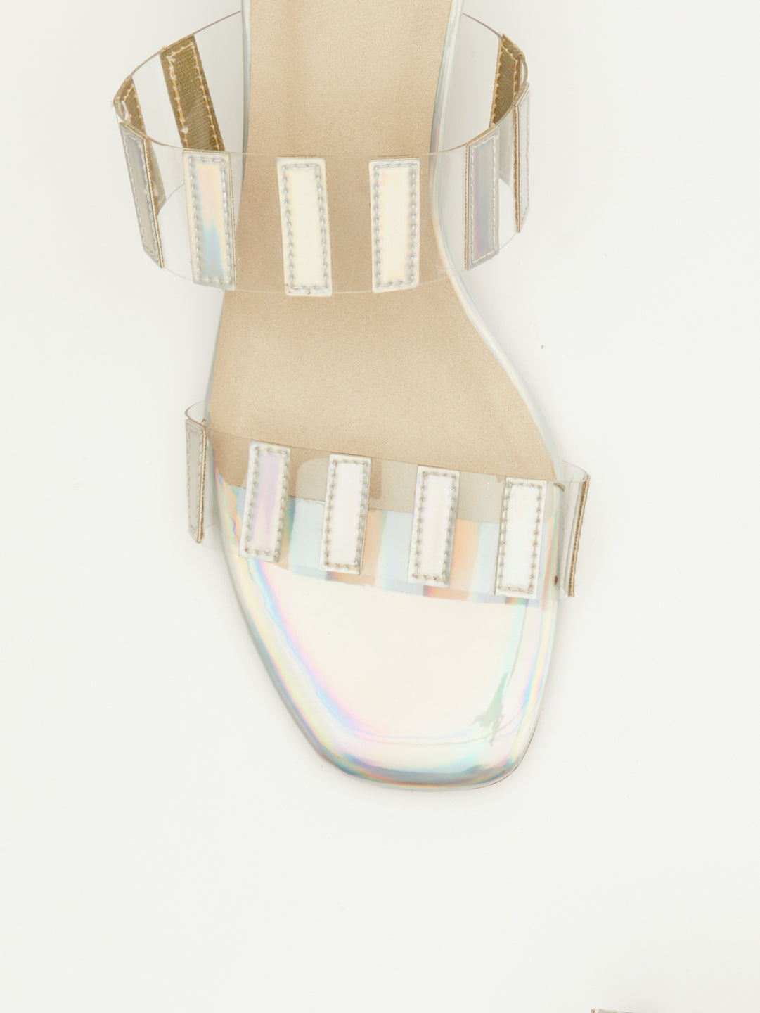 Holographic Accented Transparent Heels