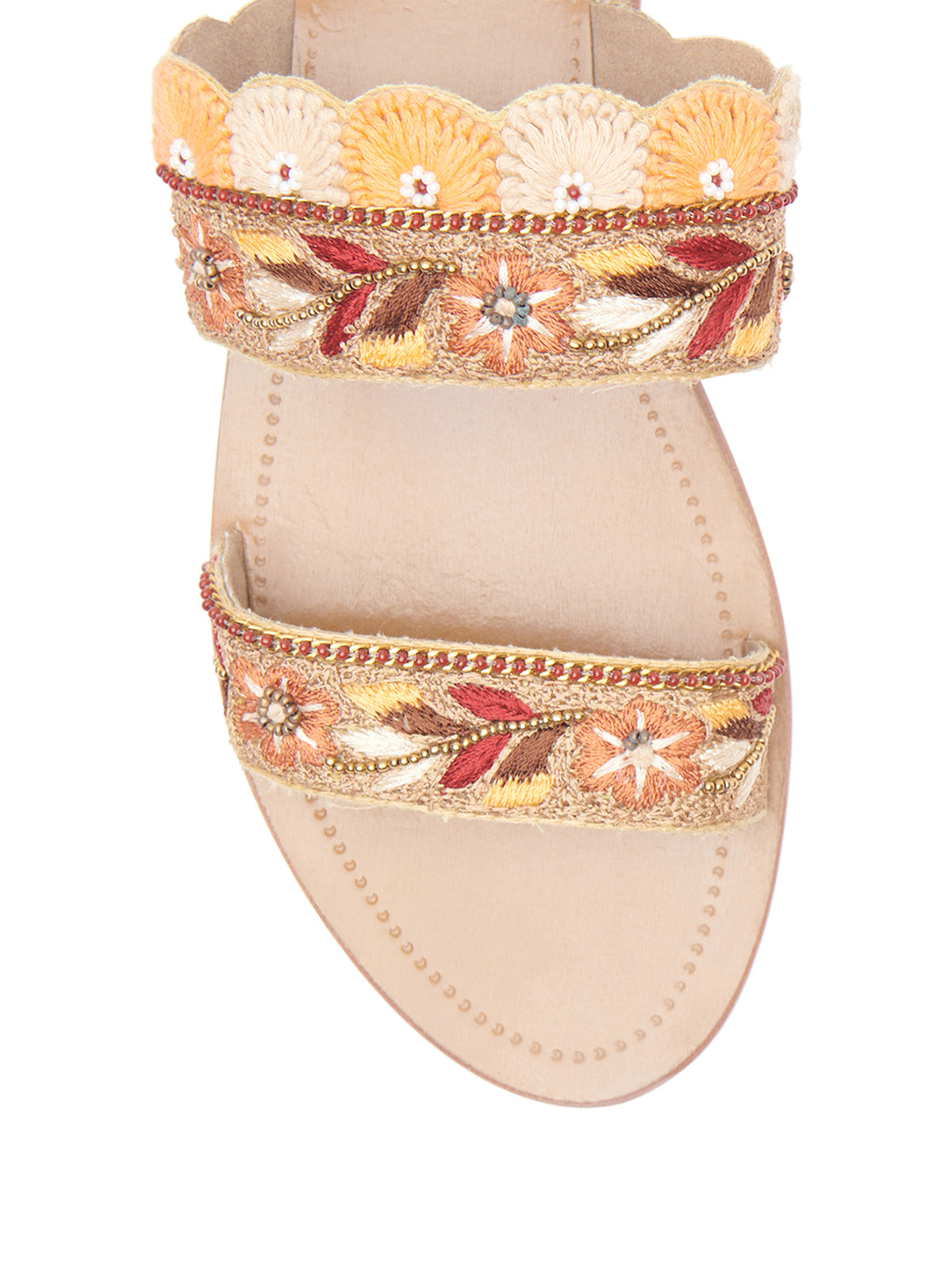 Embroidered Dual-Strap Slides