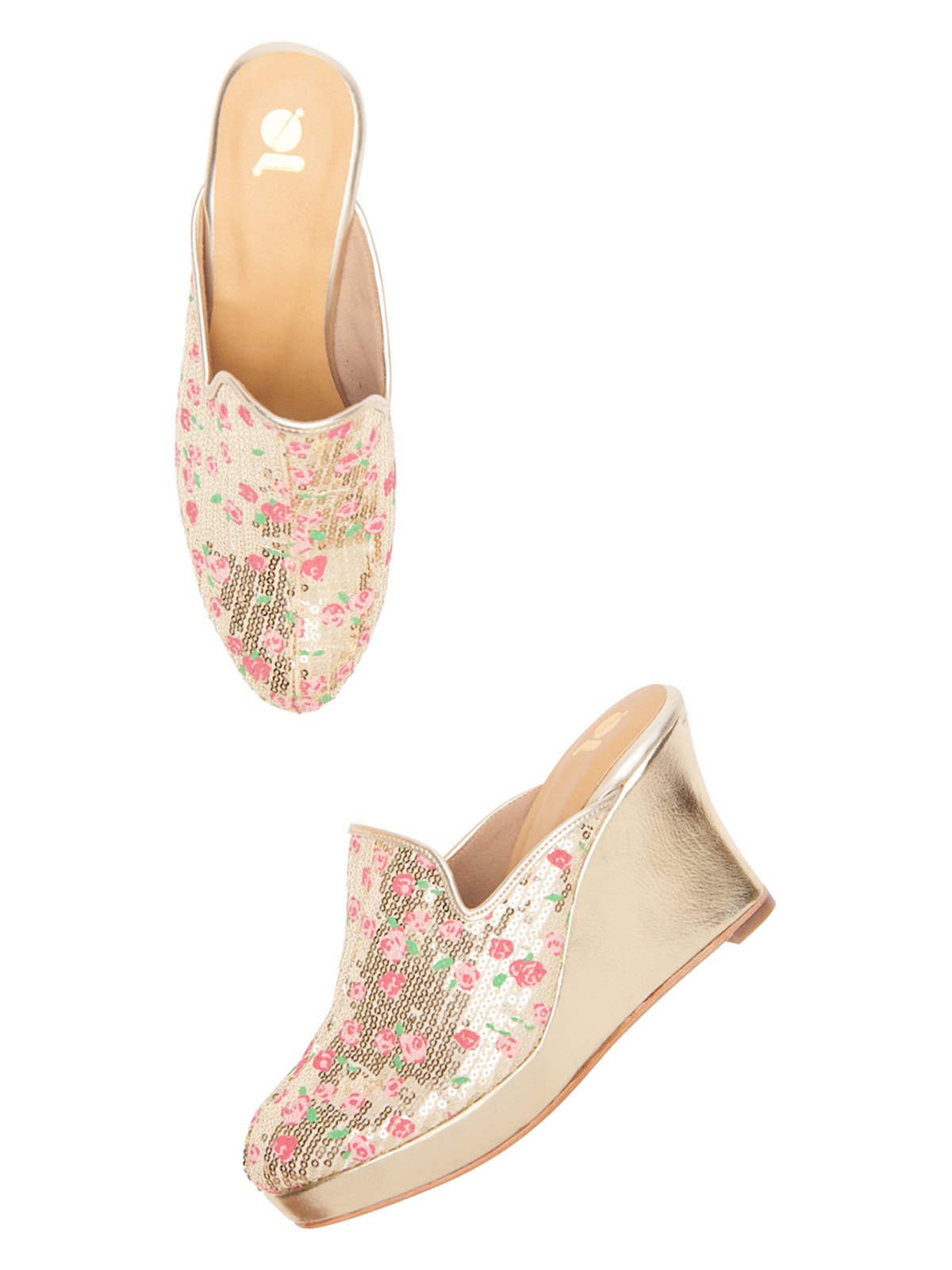 Floral Sequinned Babouche Platforms